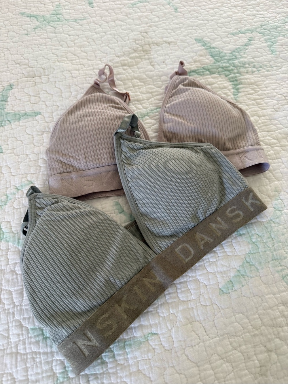 DANSKIN Ribbed Triangle Bralettes - Sage & Dusty Pink